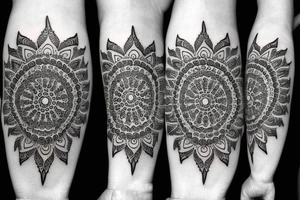 Cow with mandala and flowers tattoo idea