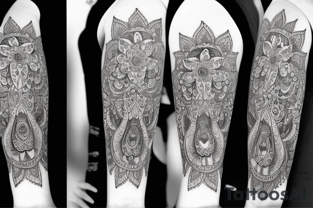 Cow with mandala and flowers tattoo idea