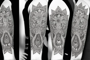 Cow with mandala and flowers tattoo idea