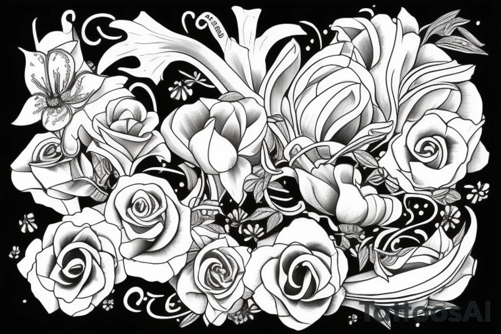 Bill horns with flowers tattoo idea