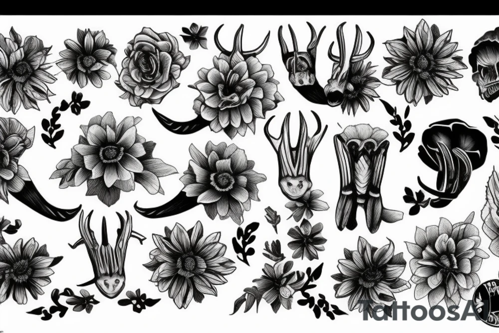 Bill horns with flowers tattoo idea