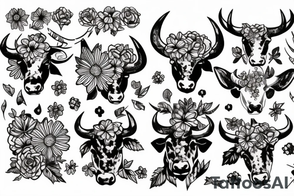 Bull horns with flowers tattoo idea