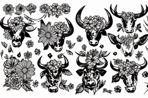 Bull horns with flowers tattoo idea