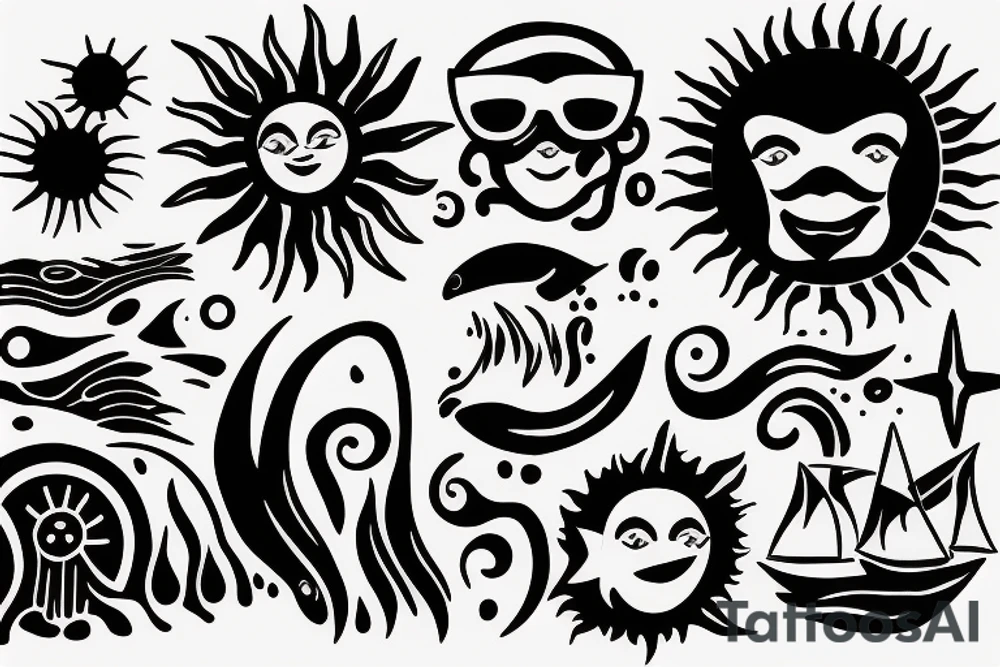 sun, sunshine, water, wind, sea tattoo idea