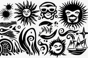 sun, sunshine, water, wind, sea tattoo idea