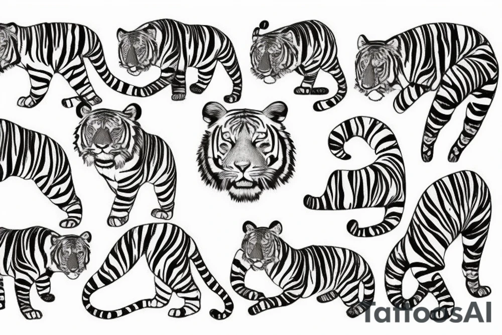 tiger tattoo design with lines and palm tree tattoo idea