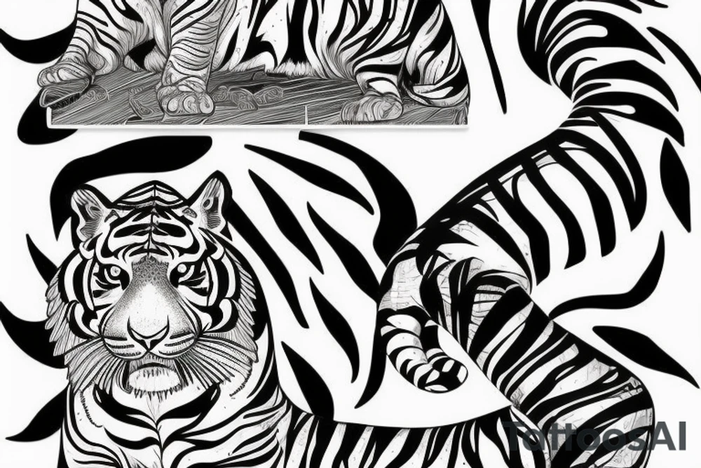 tiger tattoo design with lines and palm tree tattoo idea