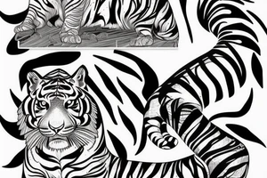 tiger tattoo design with lines and palm tree tattoo idea