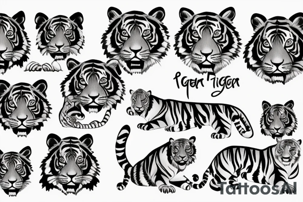 tiger tattoo design with lines and palm tree tattoo idea