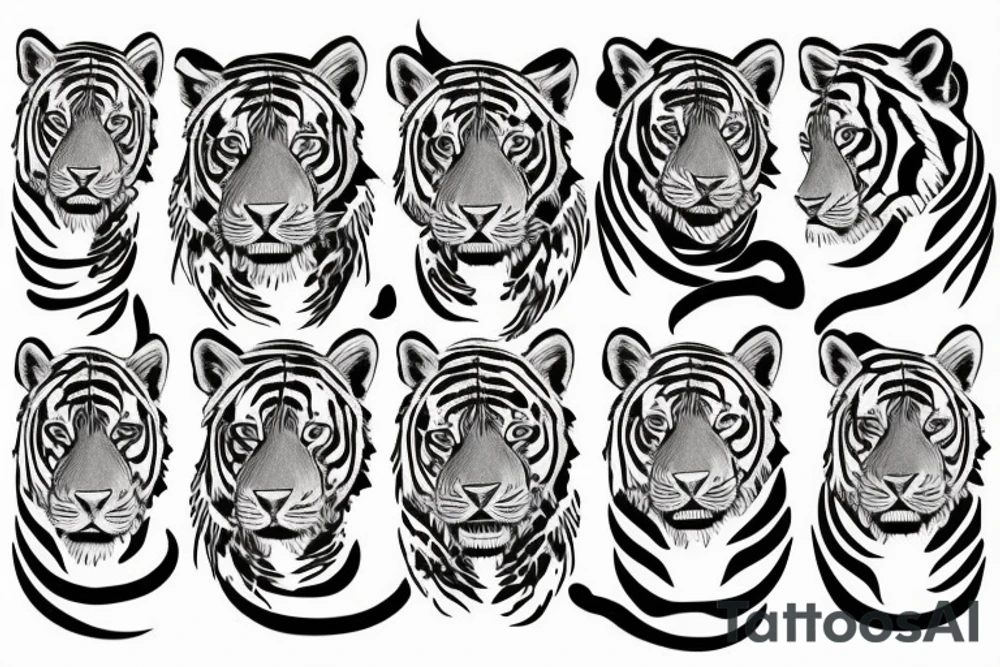 tiger tattoo design with lines and palm tree tattoo idea