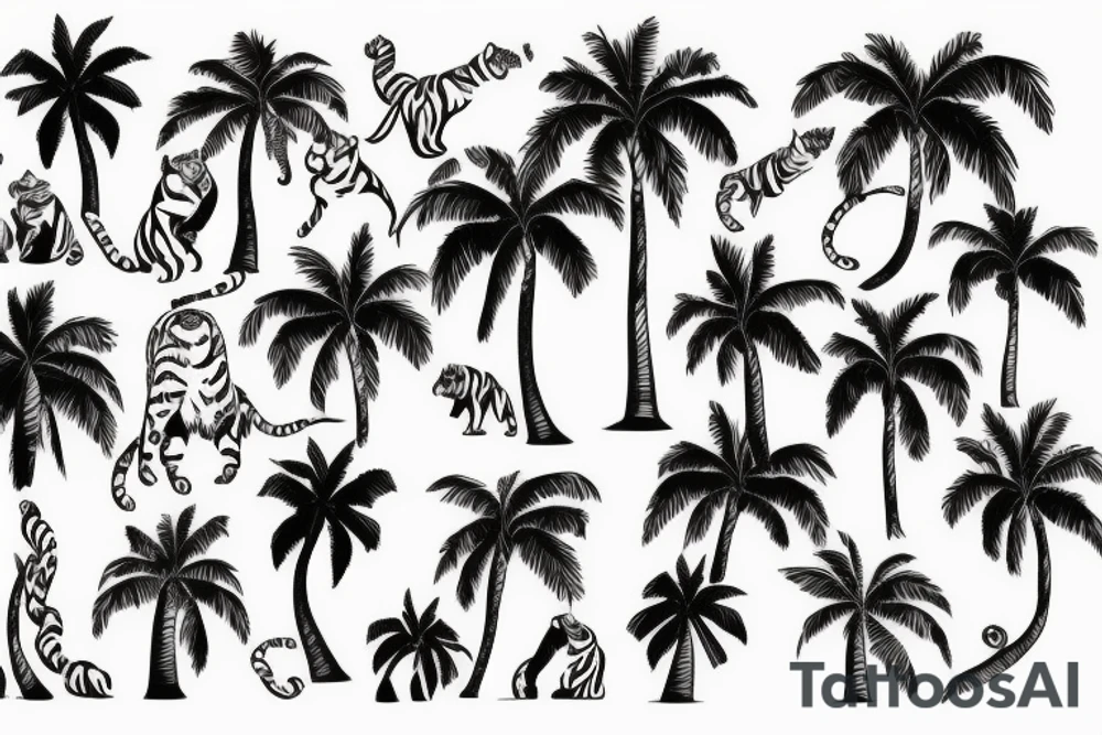 tiger tattoo design  and palm tree tattoo idea