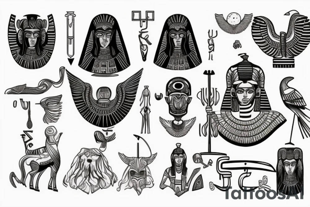 Egyptian god Ra, Greek god Zeus and Nordic god odin tattoo idea