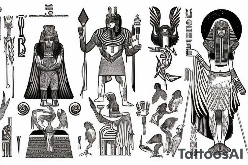 Egyptian god Ra, Greek god Zeus and Nordic god odin tattoo idea