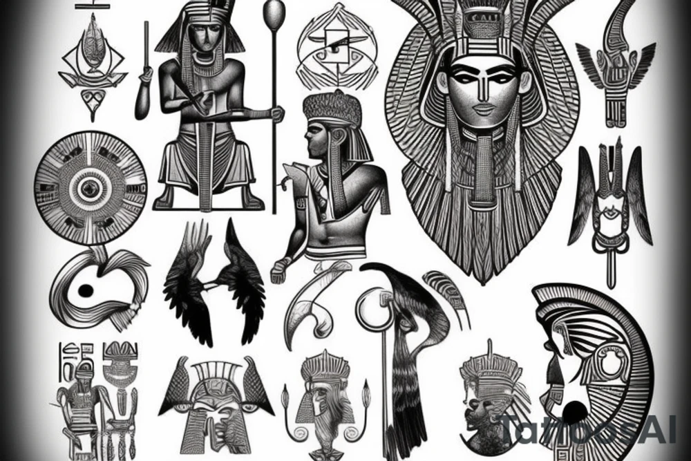 Egyptian god Ra, Greek god Zeus and Nordic god odin tattoo idea