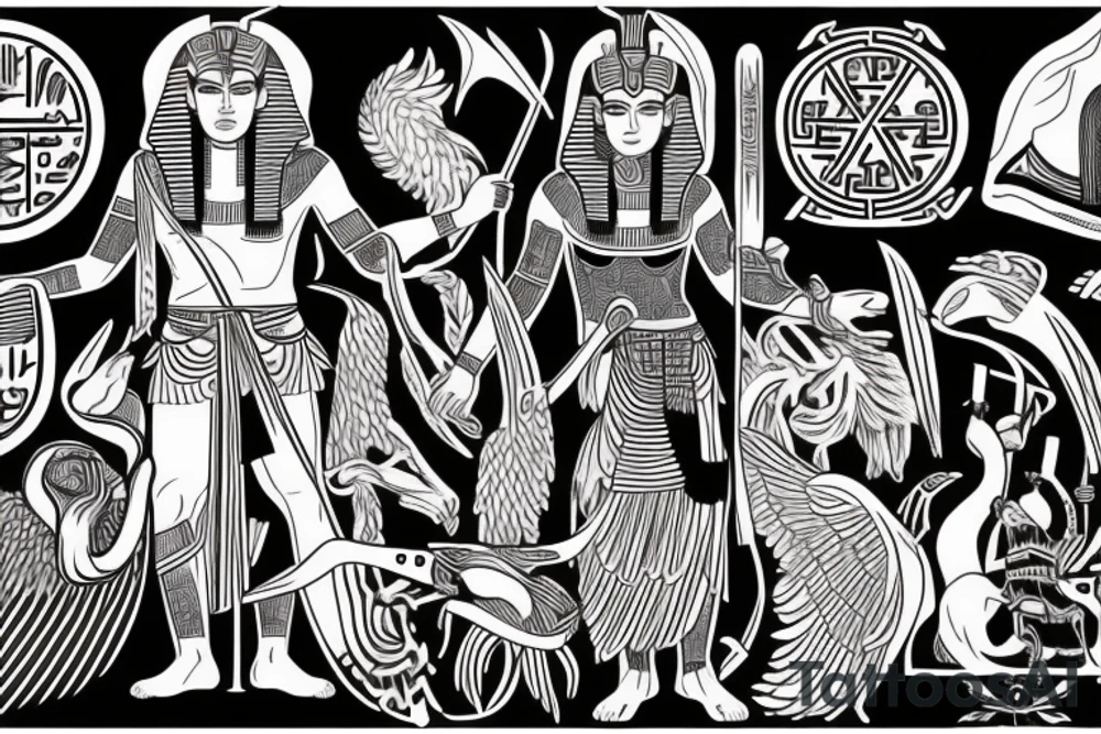 Egyptian god Ra, Greek god Zeus and Nordic god odin tattoo idea