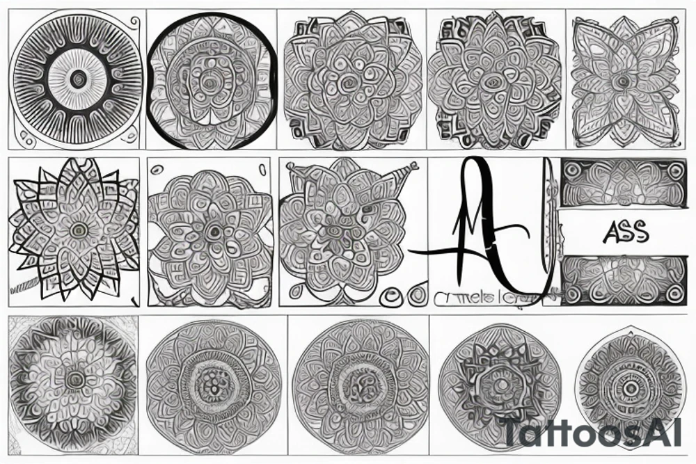 minimalist mandala with line and letters A & S tattoo idea