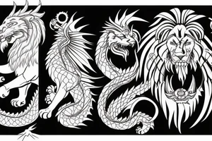 Lion and a dragon fighting over a shepherds crook tattoo idea
