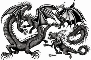 Lion and a dragon fighting over a shepherds crook tattoo idea