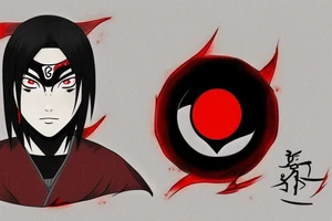 itachi uchiha, colored, red and black color. sharingan tattoo idea