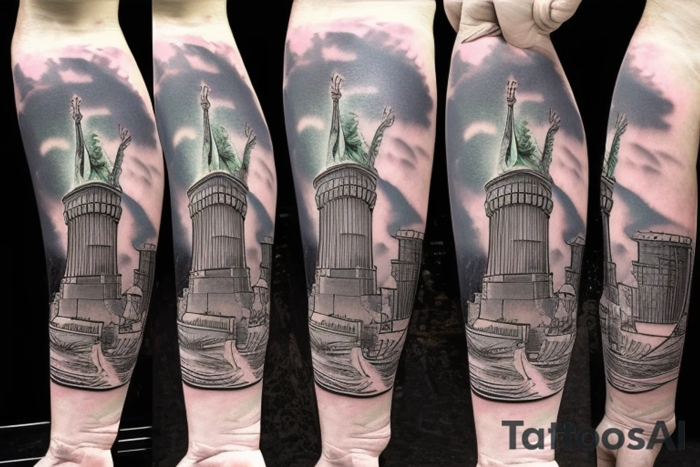 Statue of Liberty with revolver instead of torch tattoo idea