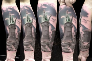 Statue of Liberty with revolver instead of torch tattoo idea