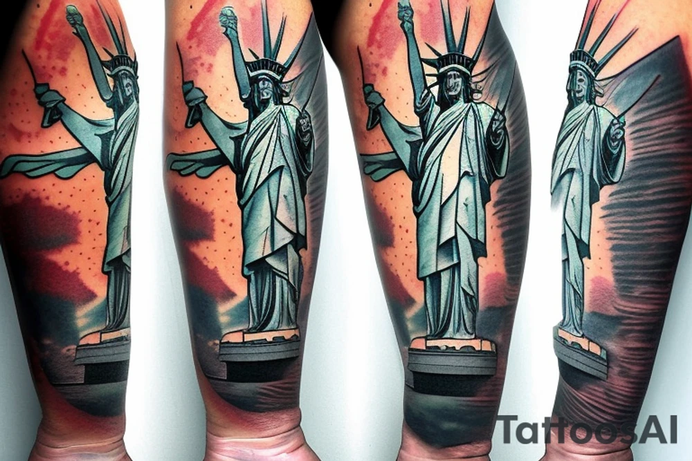 Statue of Liberty with revolver instead of torch tattoo idea