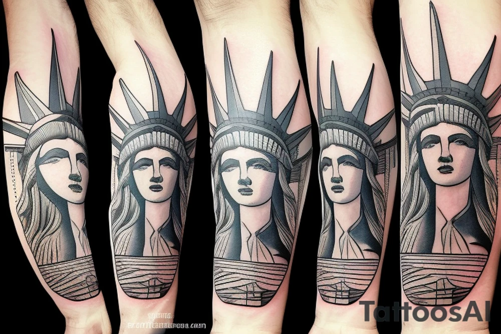Statue of Liberty with revolver instead of torch tattoo idea