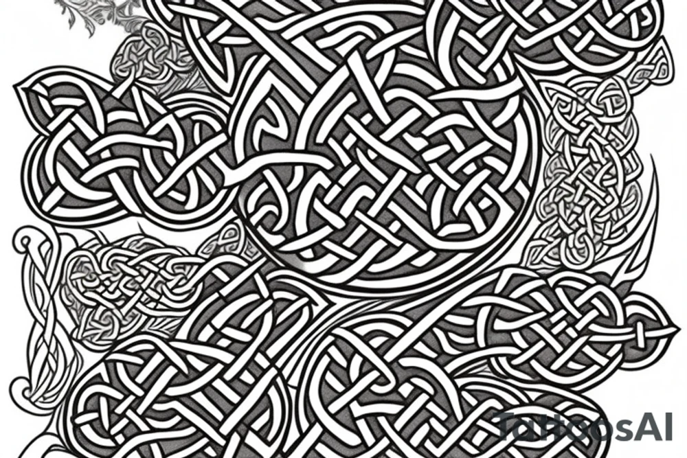 Botanical Celtic folk art tattoo idea
