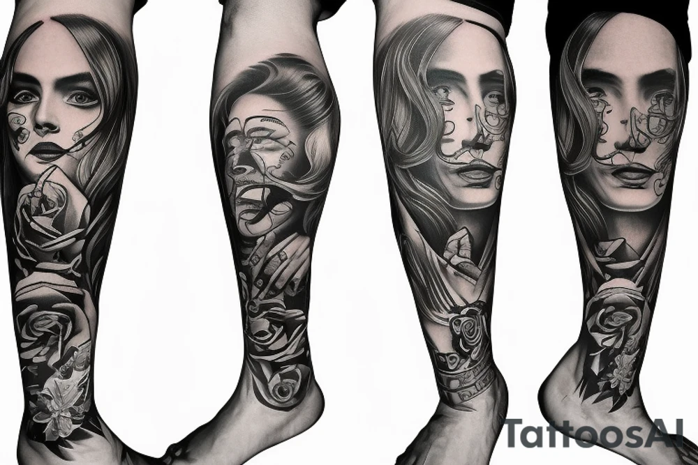Chicano leg sleeve tattoo idea
