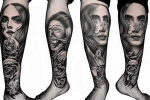 Chicano leg sleeve tattoo idea