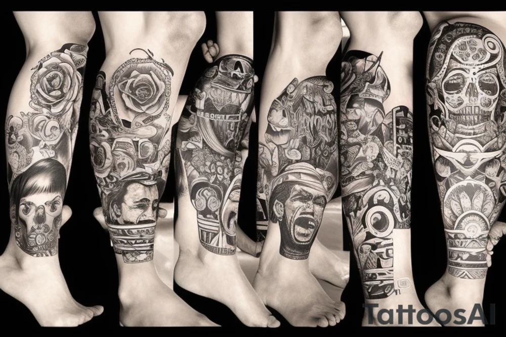 Chicano leg sleeve tattoo idea