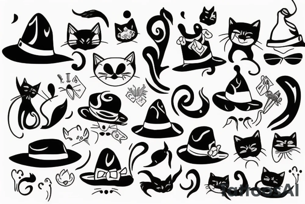 Black cat with a funny hat tattoo idea