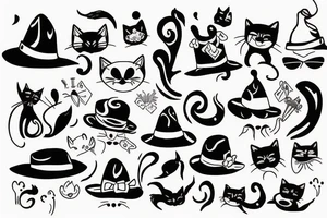 Black cat with a funny hat tattoo idea