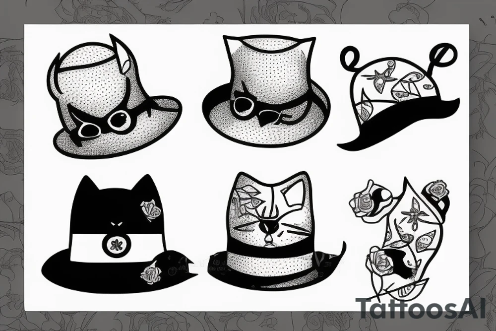 Black cat with a funny hat tattoo idea