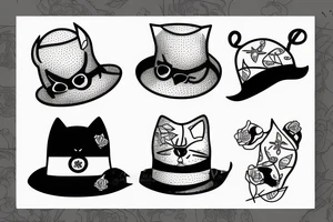 Black cat with a funny hat tattoo idea