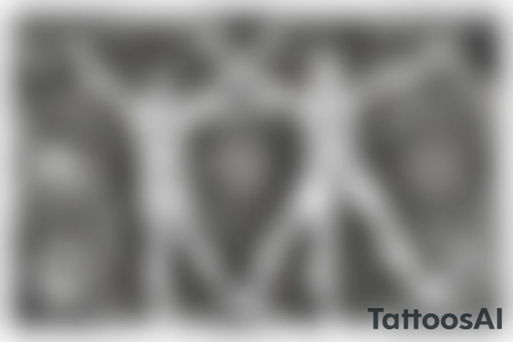 Vitruvian man with cryptic symbols tattoo idea