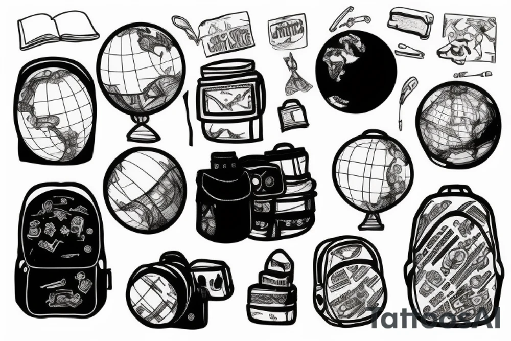 Globe in a backpack tattoo idea