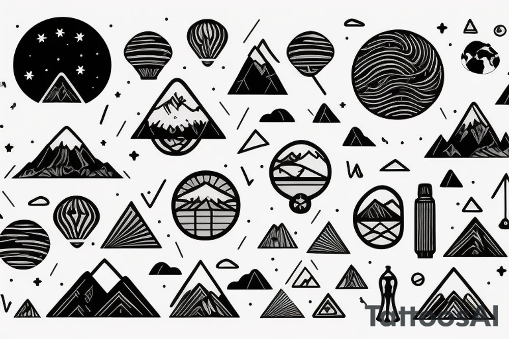 Globe travel small feminine with mountains tattoo idea
