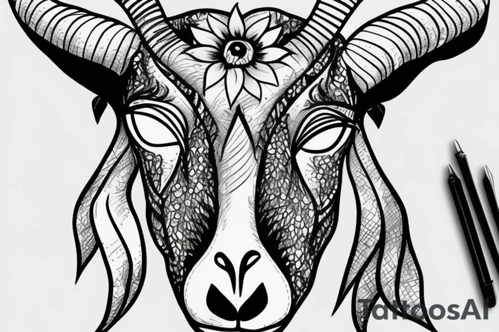 demonic goat with a sunflower on it's face tattoo idea