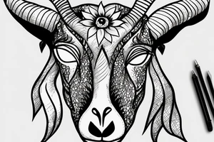demonic goat with a sunflower on it's face tattoo idea
