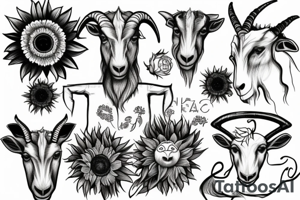 demonic goat with a sunflower on it's face tattoo idea
