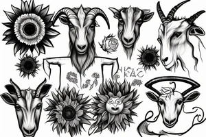 demonic goat with a sunflower on it's face tattoo idea