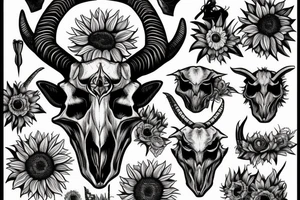 demonic goat skull with a sunflower over it's face tattoo idea