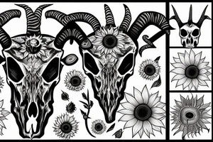 demonic goat skull with a sunflower over it's face tattoo idea