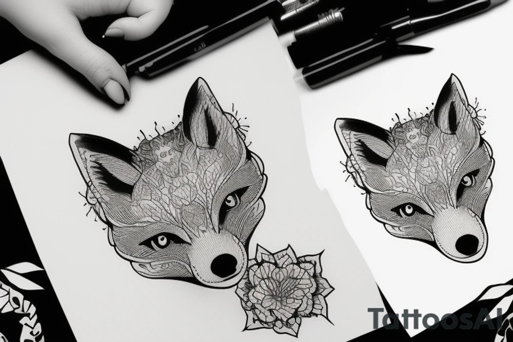 Woman with fox head tattoo idea