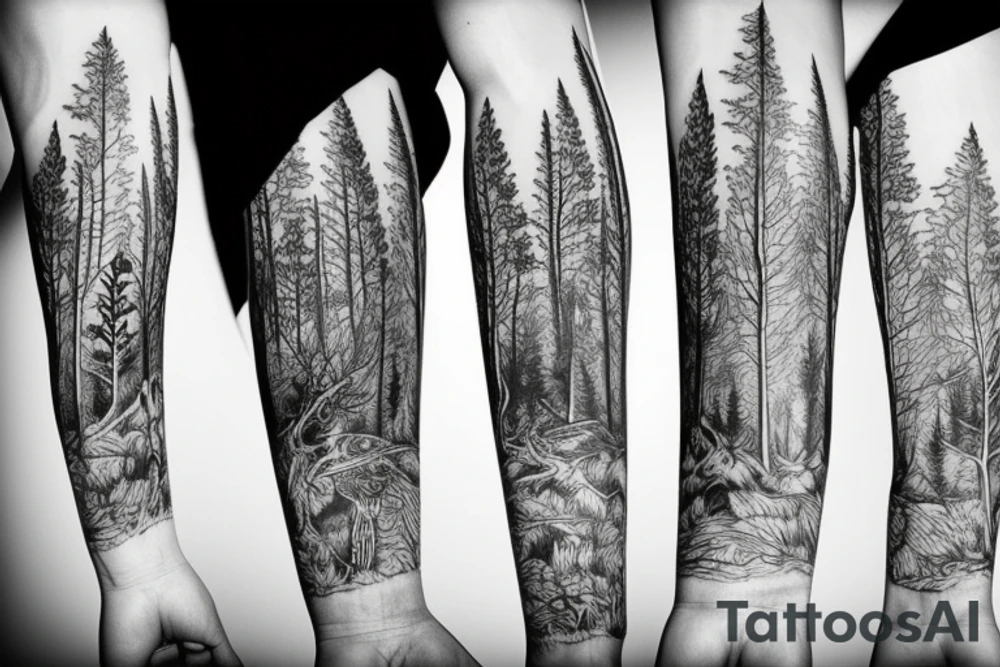 half sleeve forest tattoo idea