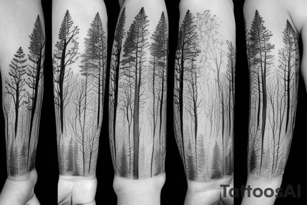 half sleeve forest tattoo idea