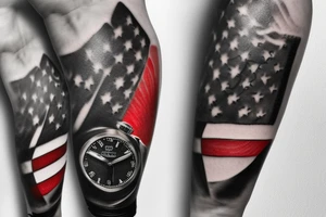 A golf club with a Richard Mille watch and a USA flag and a German flag - everything in black tattoo idea