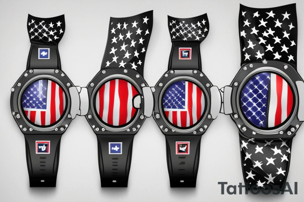 A golf club with a Richard Mille watch and a USA flag and a German flag - everything in black tattoo idea
