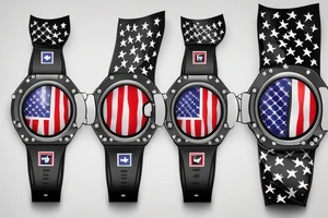 A golf club with a Richard Mille watch and a USA flag and a German flag - everything in black tattoo idea